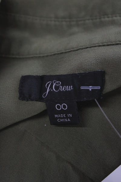 J Crew Women Basic Collared Button-Up Long Sleeve Green Polyester Top Size 00