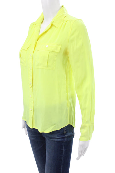 J Crew Women Basic Collared Button-Up Long Sleeve Green Polyester Top Size 00