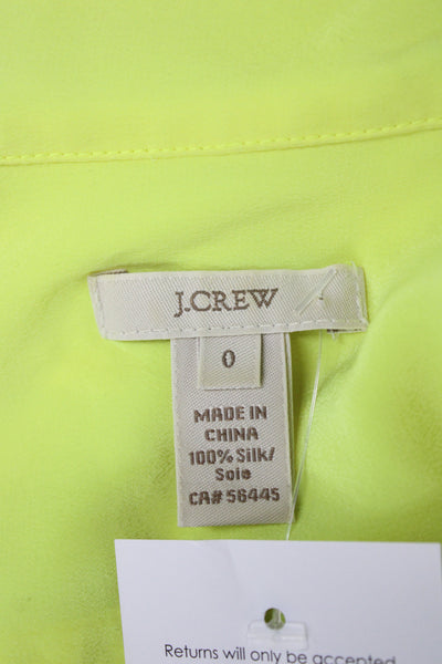 J Crew Women Silk Collared Button Up Blouse Yellow Long Sleeve Neon Size 0