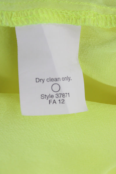 J Crew Women Silk Collared Button Up Blouse Yellow Long Sleeve Neon Size 0