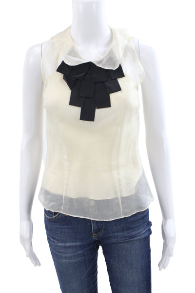 Milly Women Designer Silk Sleeveless Button Blouse Beige Size 0