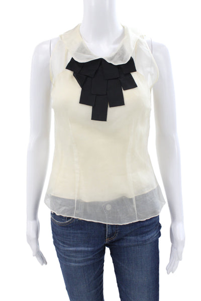 Milly Women Designer Silk Sleeveless Button Blouse Beige Size 0