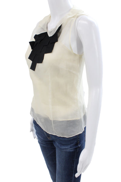 Milly Women Designer Silk Sleeveless Button Blouse Beige Size 0