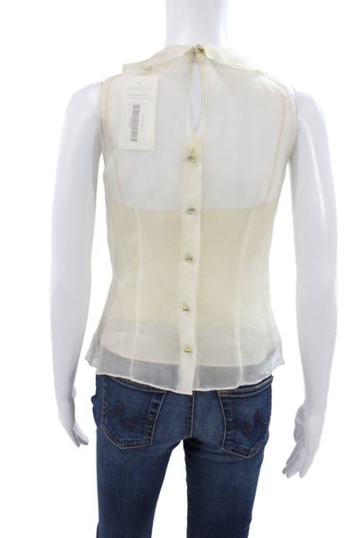 Milly Women Designer Silk Sleeveless Button Blouse Beige Size 0