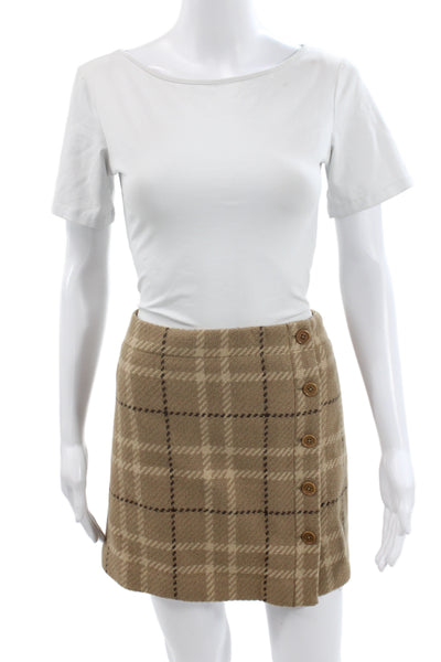J Crew Womens A-Line Mini Beige Plaid Wool Rayon Skirt Size 4