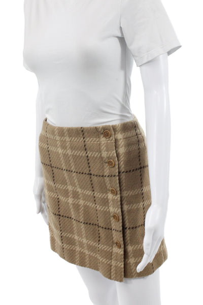 J Crew Womens A-Line Mini Beige Plaid Wool Rayon Skirt Size 4