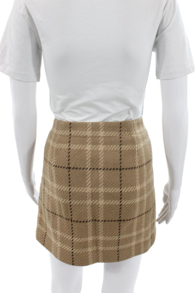 J Crew Womens A-Line Mini Beige Plaid Wool Rayon Skirt Size 4