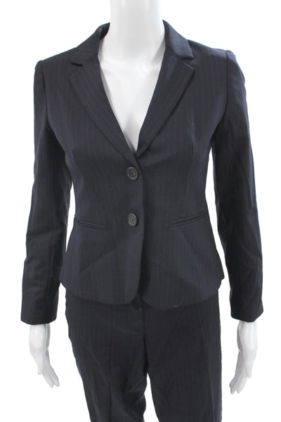 J Crew Women 2 Piece Wool Striped Dark Blue Suit Collared Button Size 0