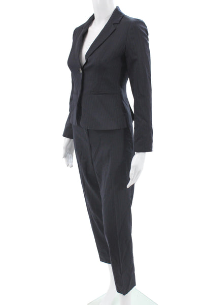 J Crew Women 2 Piece Wool Striped Dark Blue Suit Collared Button Size 0