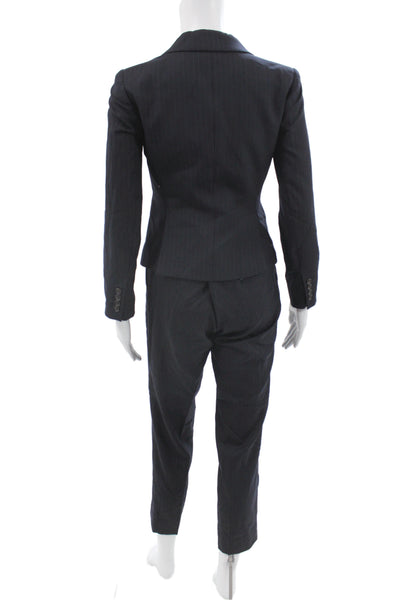 J Crew Women 2 Piece Wool Striped Dark Blue Suit Collared Button Size 0