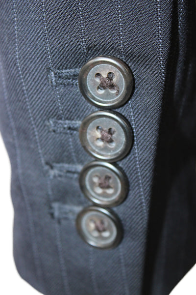J Crew Women 2 Piece Wool Striped Dark Blue Suit Collared Button Size 0