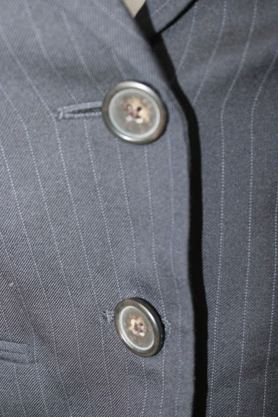 J Crew Women 2 Piece Wool Striped Dark Blue Suit Collared Button Size 0