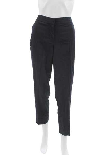 J Crew Women 2 Piece Wool Striped Dark Blue Suit Collared Button Size 0