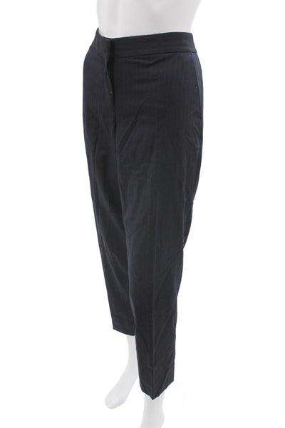 J Crew Women 2 Piece Wool Striped Dark Blue Suit Collared Button Size 0