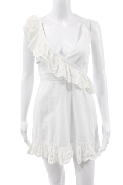 Lovers + Friends Womens Mini Sundress White VNeck Sleeveless Zip Cotton Size XS