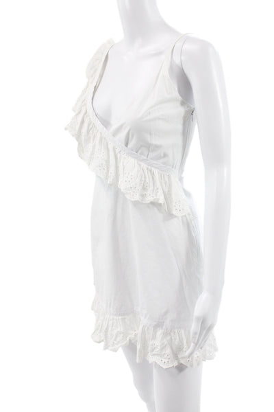 Lovers + Friends Womens Mini Sundress White VNeck Sleeveless Zip Cotton Size XS