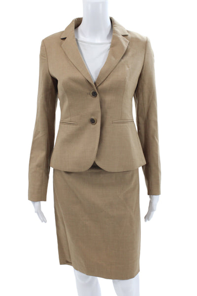 J Crew Women's Long Sleeves Lined Two Piece Skirt Suit Tan Size 0