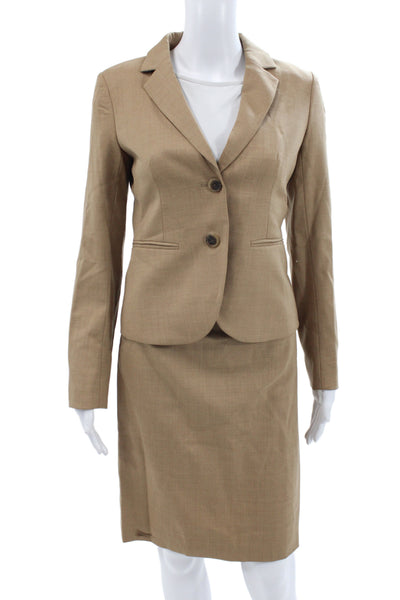 J Crew Women's Long Sleeves Lined Two Piece Skirt Suit Tan Size 0