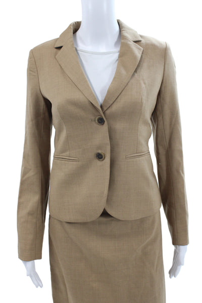 J Crew Women's Long Sleeves Lined Two Piece Skirt Suit Tan Size 0
