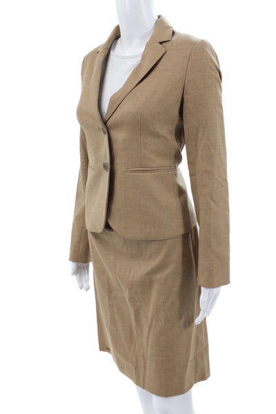 J Crew Women's Long Sleeves Lined Two Piece Skirt Suit Tan Size 0