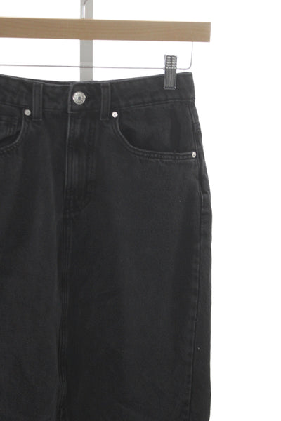 MNG Women Straight Pencil Skirt Black 100% Cotton Midi Size S