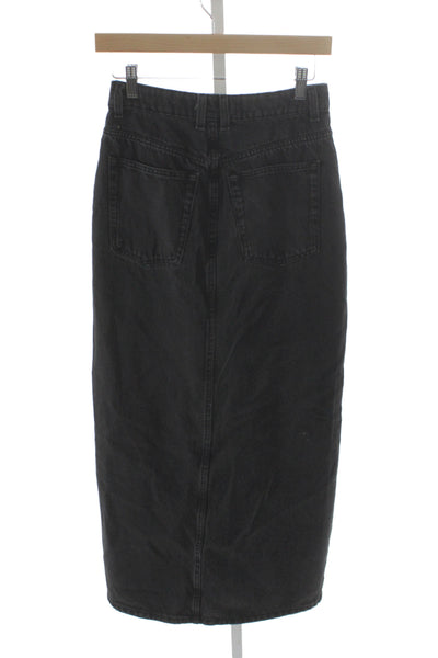 MNG Women Straight Pencil Skirt Black 100% Cotton Midi Size S
