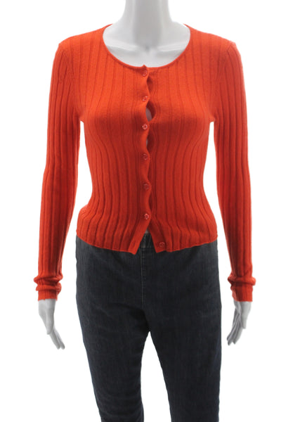 Reformation Women Cardigan Orange Striped Cashmere Button Long Sleeve Size XS