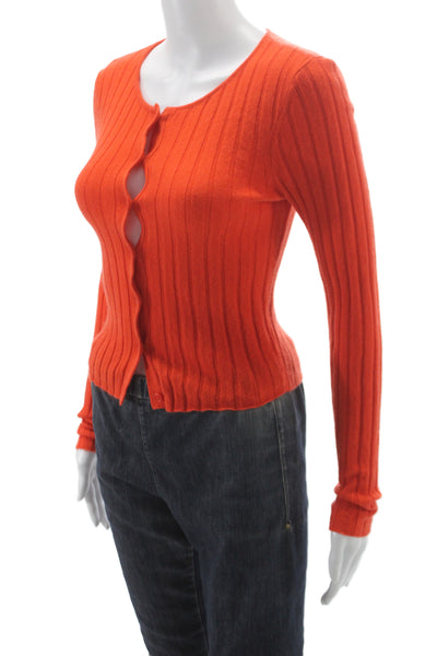 Reformation Women Cardigan Orange Striped Cashmere Button Long Sleeve Size XS