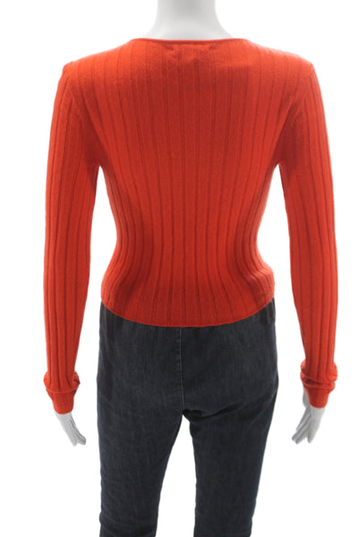 Reformation Women Cardigan Orange Striped Cashmere Button Long Sleeve Size XS
