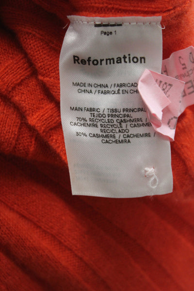 Reformation Women Cardigan Orange Striped Cashmere Button Long Sleeve Size XS