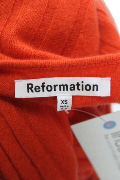 Reformation Women Cardigan Orange Striped Cashmere Button Long Sleeve Size XS