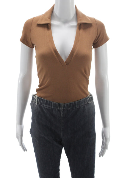 ALIX NYC Women Brown V-Neck Short Sleeve Modal Spandex Jumpsuit Size S