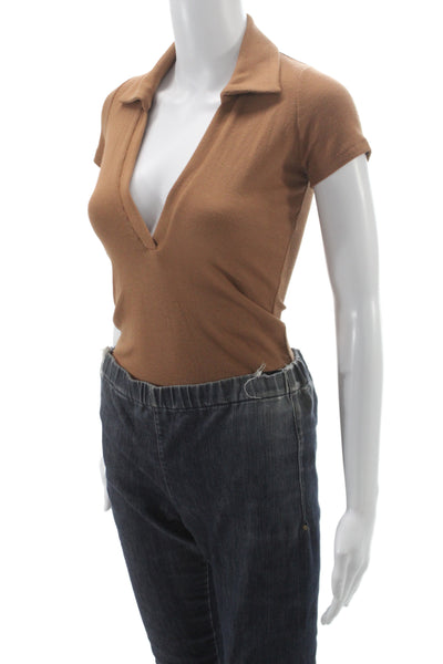 ALIX NYC Women Brown V-Neck Short Sleeve Modal Spandex Jumpsuit Size S