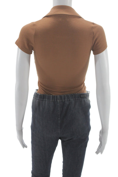 ALIX NYC Women Brown V-Neck Short Sleeve Modal Spandex Jumpsuit Size S