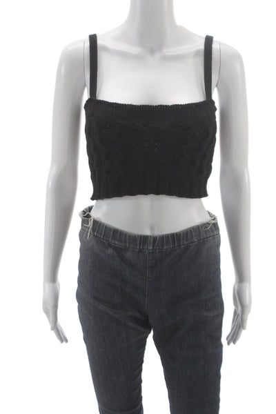 The Andamane Women Cropped Camisole Black Square Neck Cashmere Blend Size XS