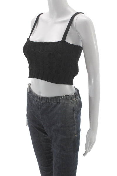 The Andamane Women Cropped Camisole Black Square Neck Cashmere Blend Size XS