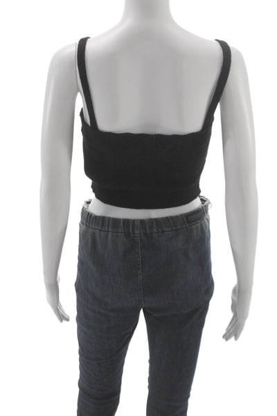 The Andamane Women Cropped Camisole Black Square Neck Cashmere Blend Size XS