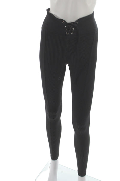 Year Of Ours Womens Ankle Jeggings Black Striped Drawstring Size S