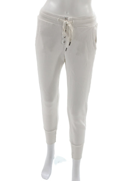 NSF Womens Jogger Sweatpants White Cotton Drawstring Petite Size XS