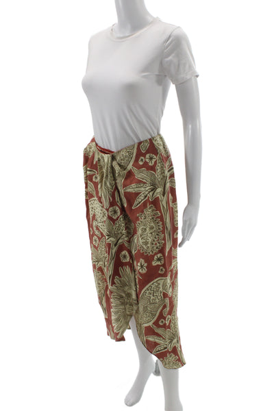 Johanna Ortiz Women Wrap Midi Skirt Brown Organic Linen Graphic Print Size 0