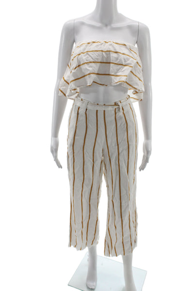 Faithfull The Brand Women White Linen Striped Sleeveless Pants Set Size 4