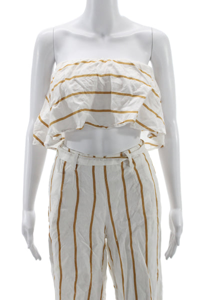 Faithfull The Brand Women White Linen Striped Sleeveless Pants Set Size 4