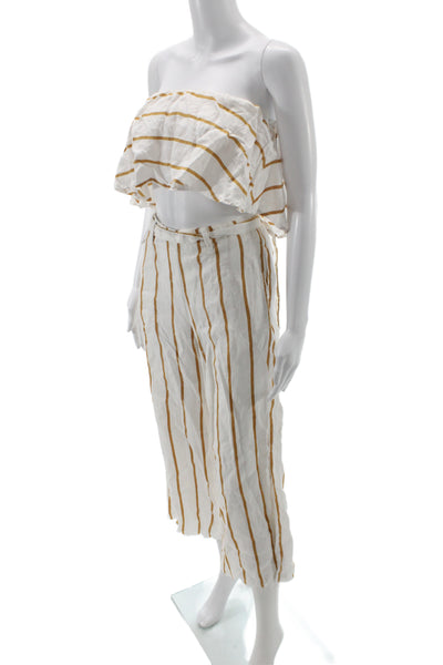 Faithfull The Brand Women White Linen Striped Sleeveless Pants Set Size 4