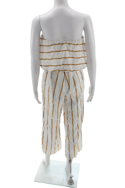 Faithfull The Brand Women White Linen Striped Sleeveless Pants Set Size 4