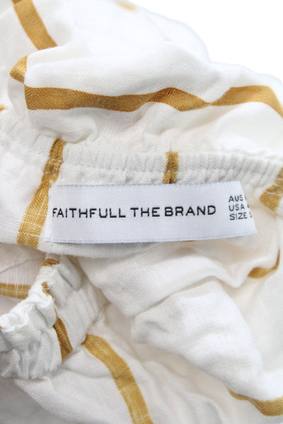 Faithfull The Brand Women White Linen Striped Sleeveless Pants Set Size 4