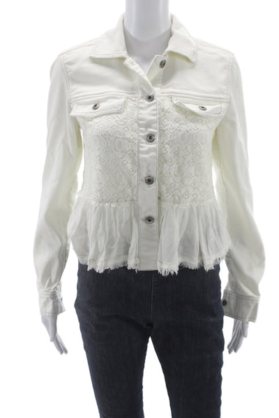 Free People Women Bohemian Lace Cotton Chiffon Button Collared Jacket Size 0