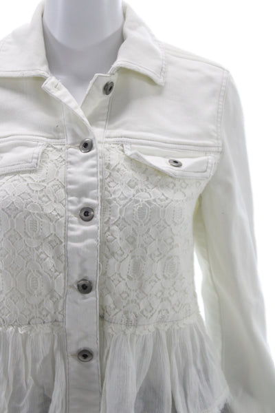 Free People Women Bohemian Lace Cotton Chiffon Button Collared Jacket Size 0