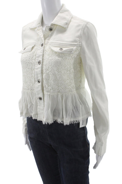 Free People Women Bohemian Lace Cotton Chiffon Button Collared Jacket Size 0