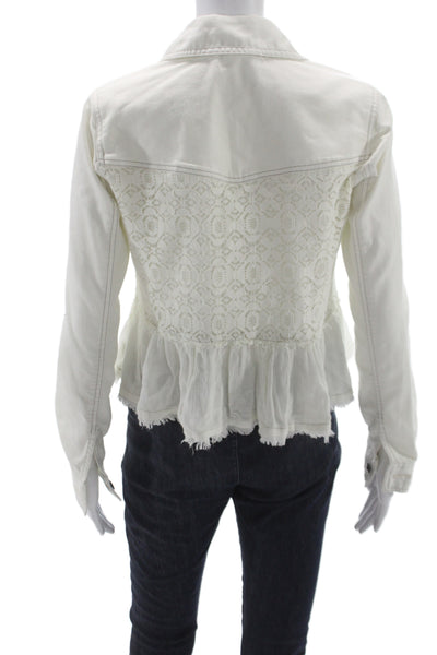 Free People Women Bohemian Lace Cotton Chiffon Button Collared Jacket Size 0