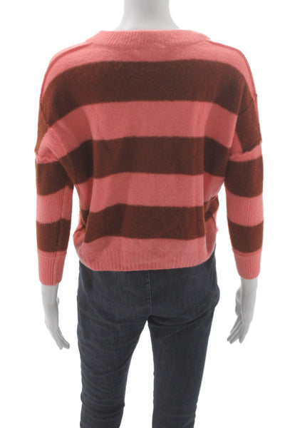 Free People Unisex Brown Striped V-Neck Pullover Wool Long Sleeve Size XS
